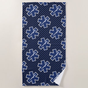 Star of Life Paramedic EMS auf blauem Kohlenstoff- Strandtuch