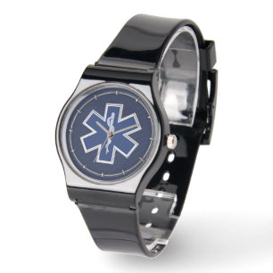 Star of Life Paramedic EMS auf blauem Kohlenstofff Armbanduhr