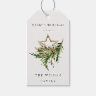Star Ornament Pine Branch Fauna Frohe Weihnachten Geschenkanhänger