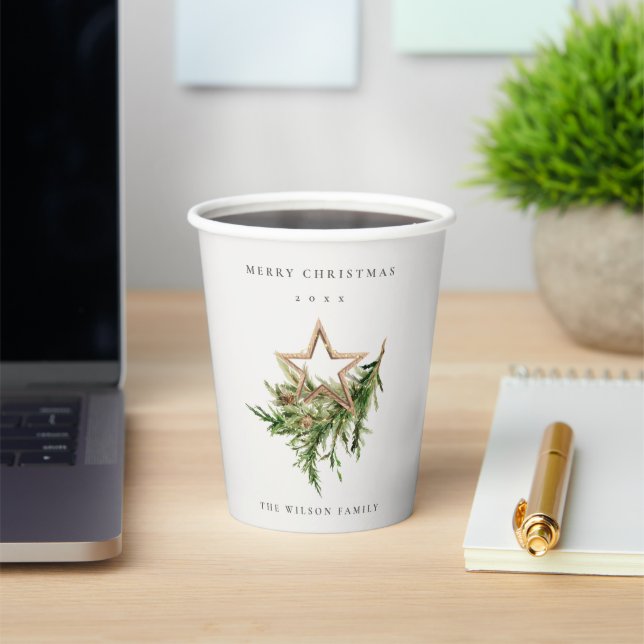 Star Ornament Pine Branch Fauna Frohe Weihnachten Pappbecher (InSitu)