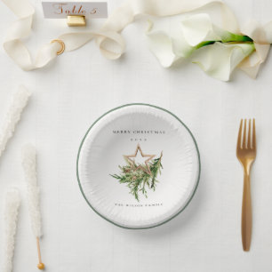 Star Ornament Pine Branch Fauna Frohe Weihnachten Pappteller