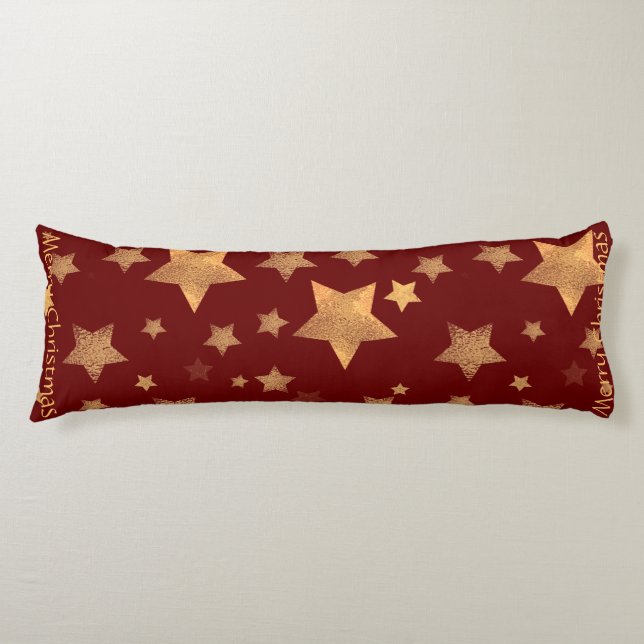 Star Pattern Gold Rote Elegante Moderne Weihnachte Seitenschläferkissen (Vorderseite)