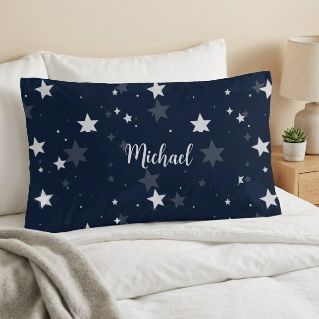 Star Pattern Pillow Cover with Custom Name - Blue  (Von Creator hochgeladen)