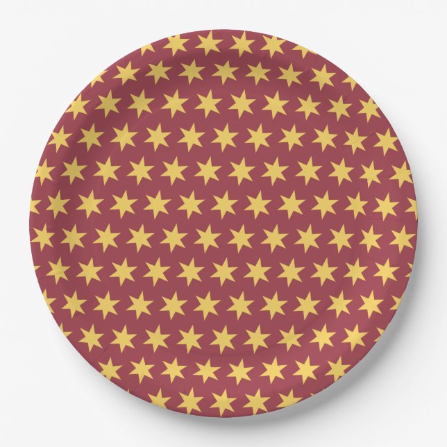 Star Pattern Trending Colors Maroon Gold Pappteller (Vorderseite)