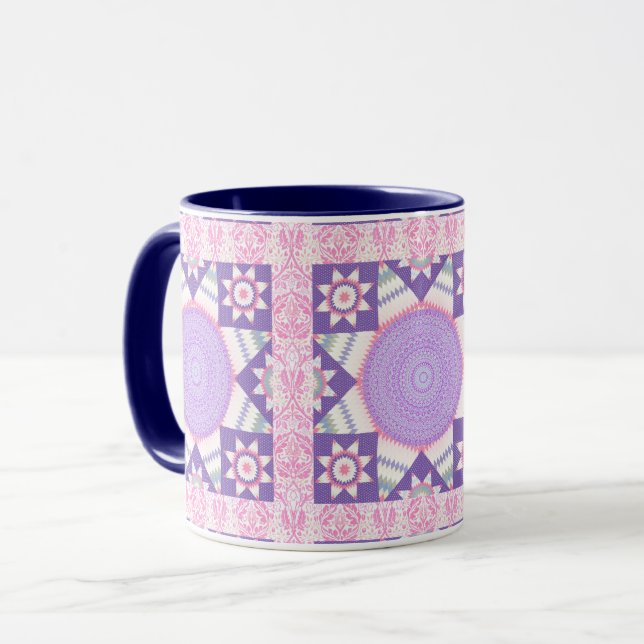 Star Quilt Carré Rose Art Mug Cup (Devant gauche)