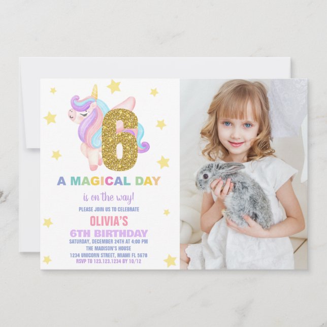 Star Rainbow Unicorn Anniversaire Invitations avec (Devant)