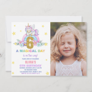 Star Rainbow Unicorn Geburtstagseinladungen mit Fo Einladung