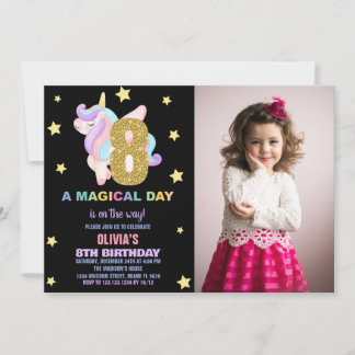 Star Rainbow Unicorn Geburtstagseinladungen mit Fo Einladung