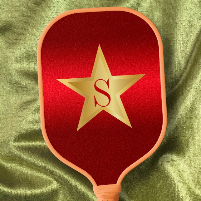Star Red Burgundy Modernes, elegantes Monogramm Pickleball Schläger (Von Creator hochgeladen)