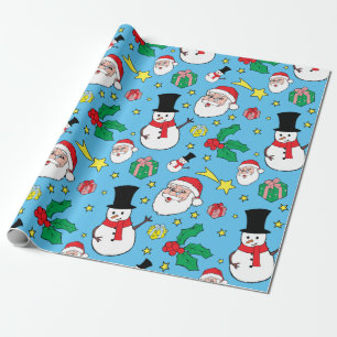 Star Santa Claus Schneemann Weihnachtsmuster Blau Geschenkpapier