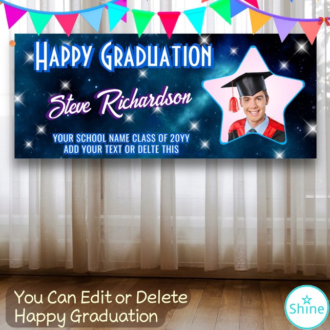 Star Script Name Happy Graduation Party Blue Foto Banner (Von Creator hochgeladen)