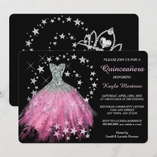 Star Shimmer Bright Pink Quinceanera Einladung