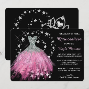 Star Shimmer Hell Rosa Quinceanera Einladung