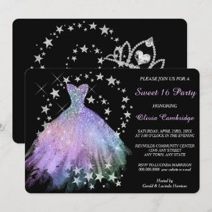 Star Shimmer Lavender Blue 16 . Geburtstag Einladu Einladung