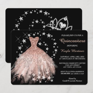 Star Shimmer Peach Quinceanera Einladung