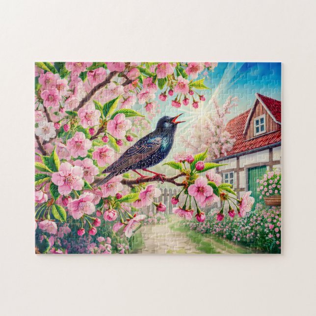 Star Singing in Cherry Tree Illustration (Horizontal)