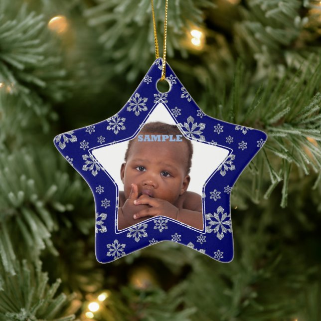 Star Snowflakes Fotovorlage Weihnachten Keramik Ornament (Baum)