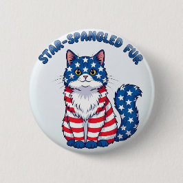 Star-Spangled Fur - Patriotic Cat Button