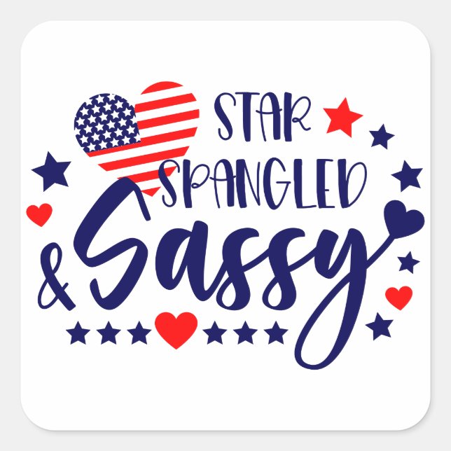 Star Spankled and Sassy American Flag Herz Quadratischer Aufkleber (Vorderseite)