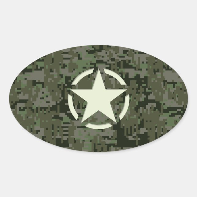 Star Stencil Digital Woodland Ovaler Aufkleber (Vorderseite)