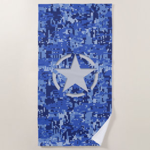 Star Stencil Retro Navy Blue Camouflage auf Strandtuch