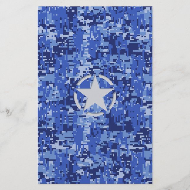 Star Stencil Retro Navy Blue Camouflage Briefpapier (Vorderseite)
