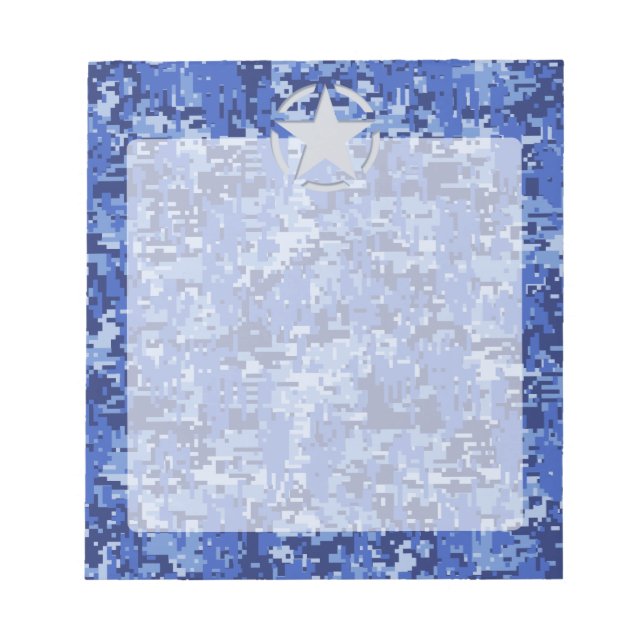 Star Stencil Retro Navy Blue Camouflage Notizblock (Vorderseite)