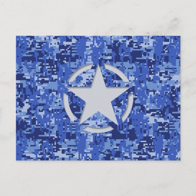 Star Stencil Retro Navy Blue Camouflage Postkarte (Vorderseite)