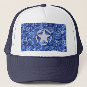 Star Stencil Retro Navy Blue Camouflage Truckerkappe