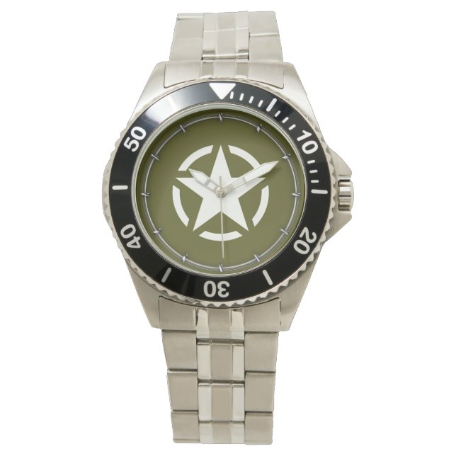 Star Stencil Vintag auf Khaki Green Armbanduhr (Vorderseite)