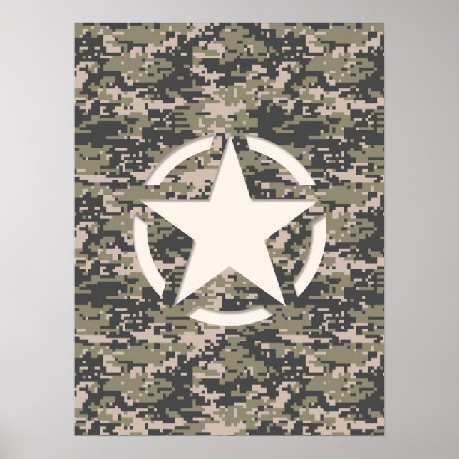 Star Stencil Vintag Tag Digital Khaki Style Poster (Vorne)