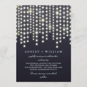 Star String Lights Dark Blue Abend Wedding Einladung
