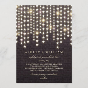 Star String Lights Dark Burlap Abend Hochzeit Einladung