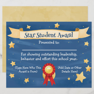 Star Student Award Certificate School Kinder 8.5x1