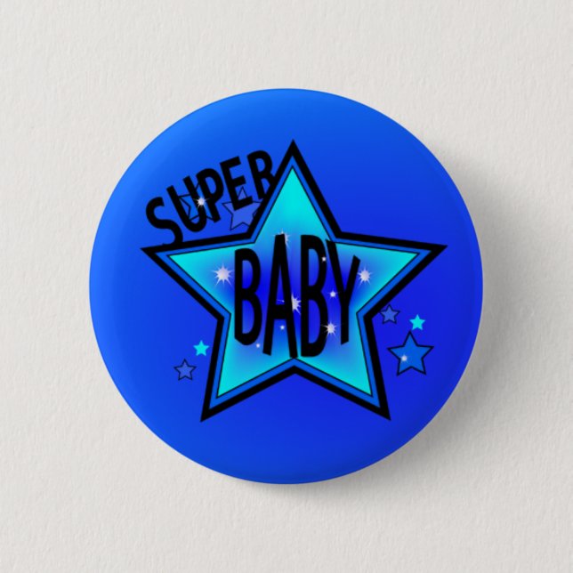 Star Super Baby Boy Blue Round Button (Vorderseite)
