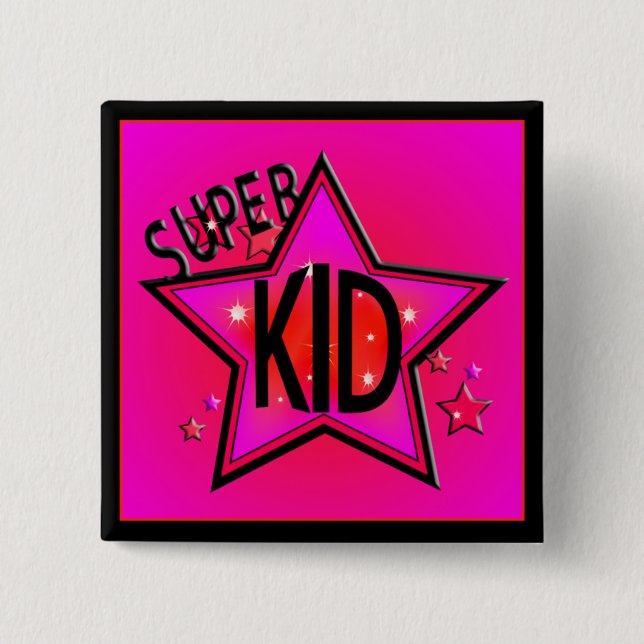 Star Super Kid Pink Sq Button (Vorderseite)