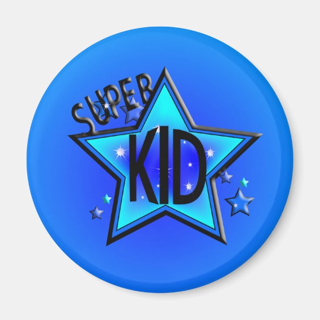 Star Super Kid Round Blue Magnet (Vorne)