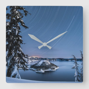 Star Trails Krater Lake National Park Quadratische Wanduhr
