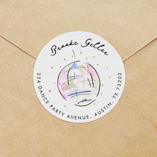 Star Trek: Disco Ball Rücksendeadresse Runder Aufkleber (Fabulous watercolor painted disco ball return address label sticker.)