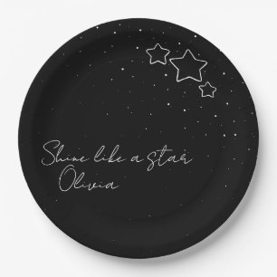 Star Trio in Schwarz und Weiß mit Nachricht und Na Pappteller