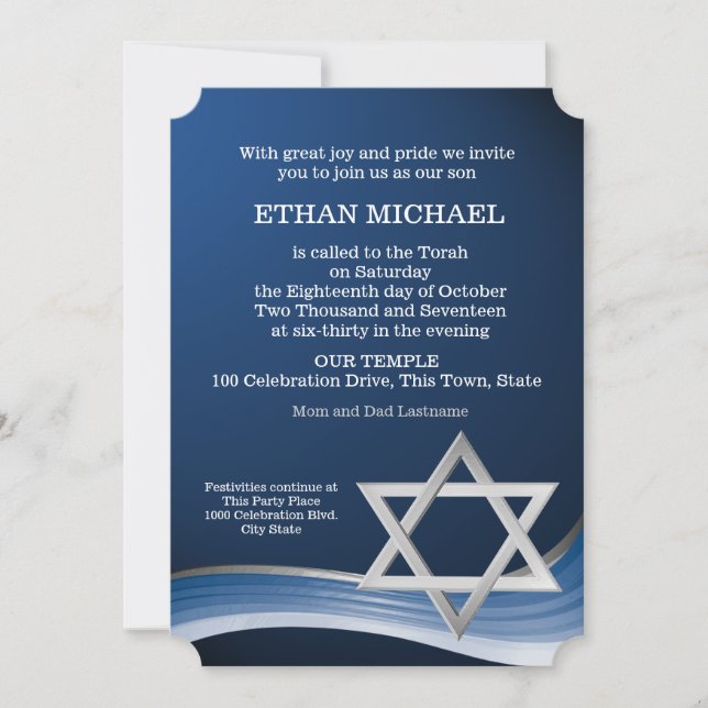Star und Blue Wave Bar Mitzvah Einladung (Vorderseite)