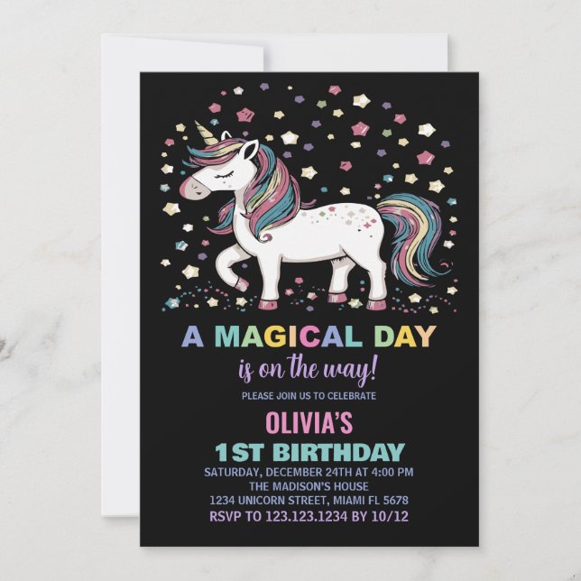 Star Unicorn Einladungen zum Geburtstag (Vorderseite)