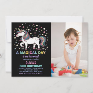 Star Unicorn Invitations d'anniversaire avec photo
