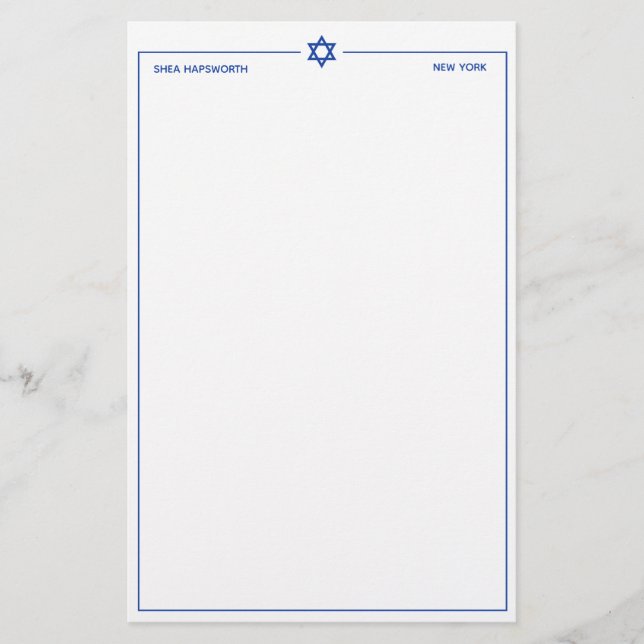 Star von David 5,5 x 8,5" Personalisiert Stationer Briefpapier (Vorderseite)