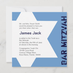Star von David Bar Mitzvah - blau und weiß 2 Einladung