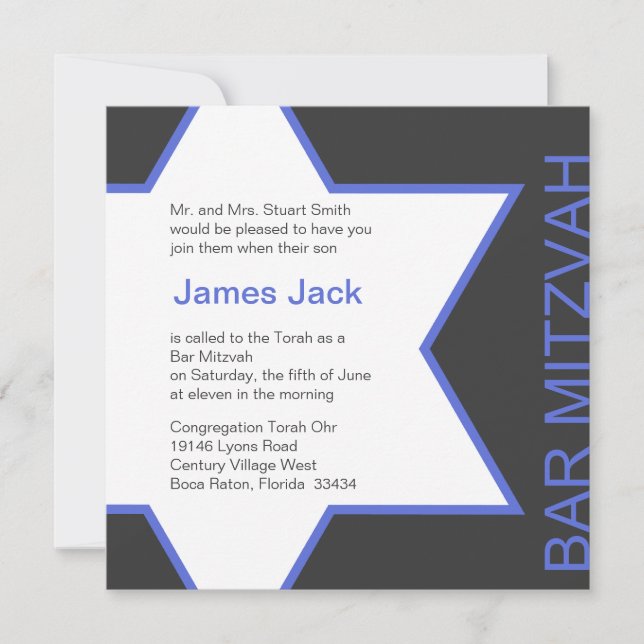 Star von David Bar Mitzvah - Royal Blue & Gray Einladung (Vorderseite)
