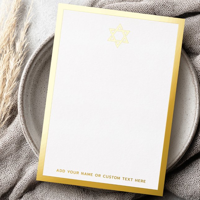 Star von David Border Silber- oder Goldfolie Folieneinladung (Star of David border silver or gold foil note card)