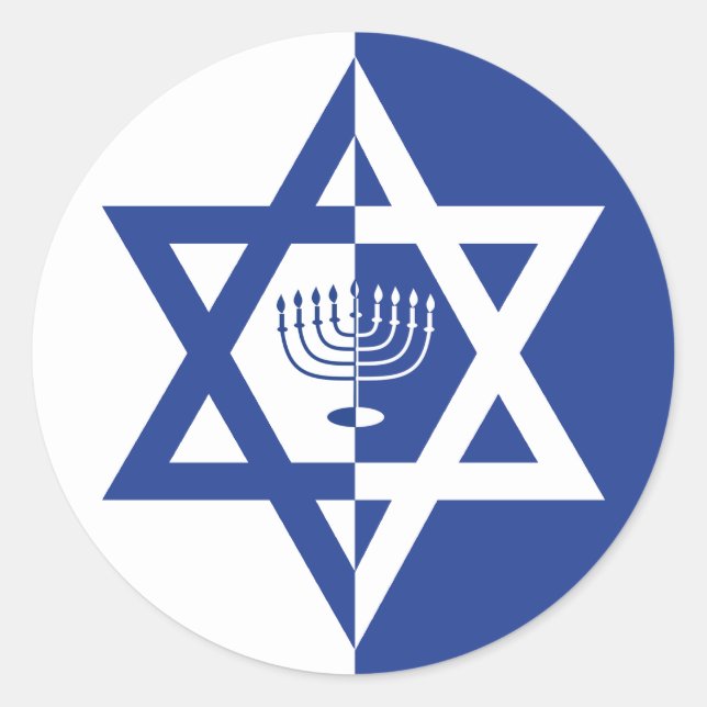 Star von David & chanukiah Hanukkah Urlaub blau Runder Aufkleber (Vorderseite)