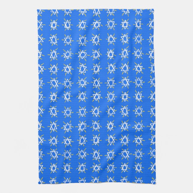 Star von David Hanukkah Pattern Blue White Geschirrtuch (Vertikal)