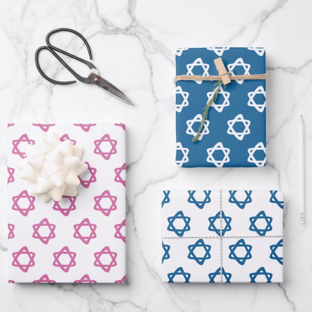 Star von David Jewish Bar Mitzvah Hanukkah Simple Geschenkpapier Set (Vorderseite)